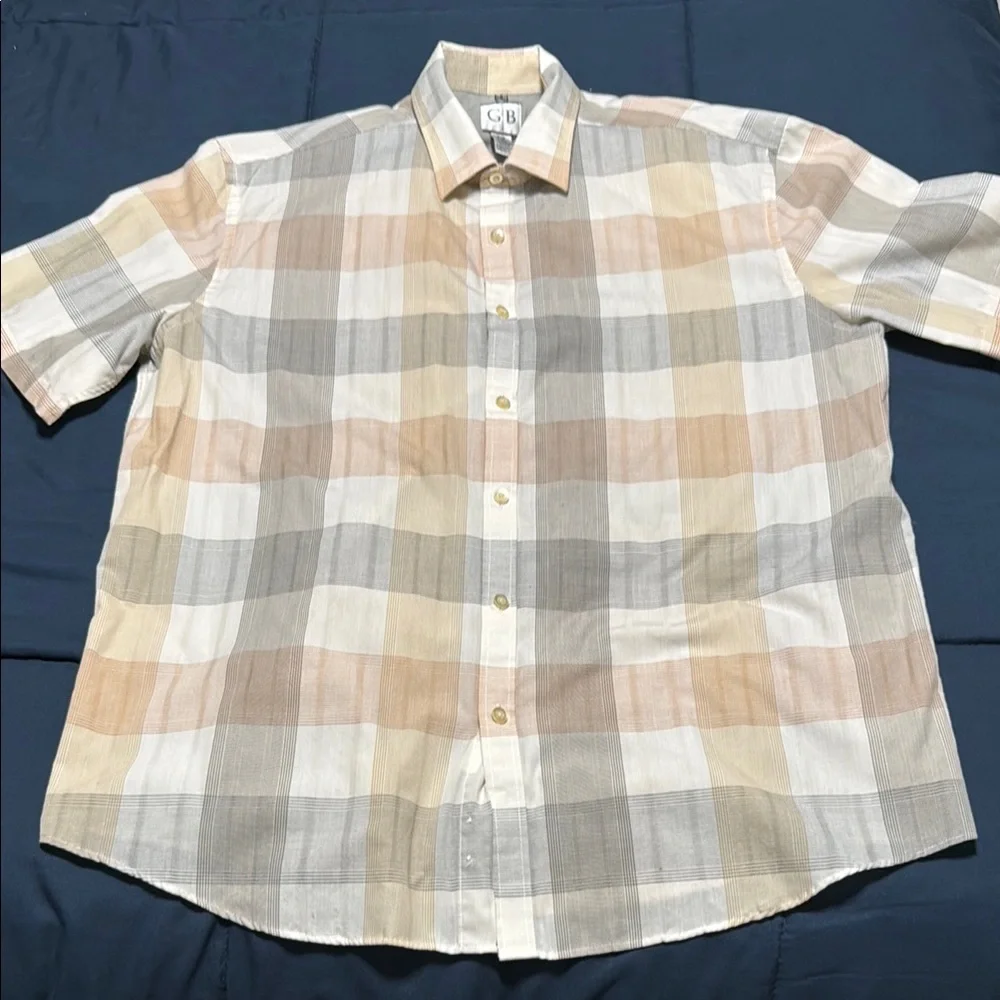 Geoffrey Beene Men’s SZ L (16-16 1/2) Checkered Short Sleeve Button Down Shirt - Picture 7 of 10